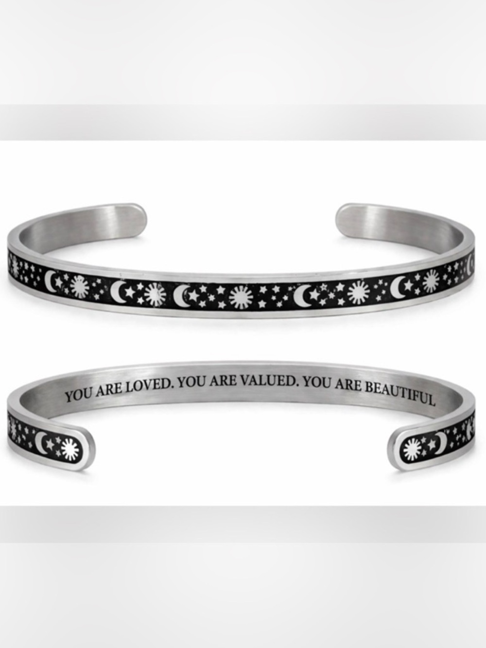 ☀️2/$20 Stainless Steel & Black Cuff Bracelet | You are Loved Valued Beautiful!